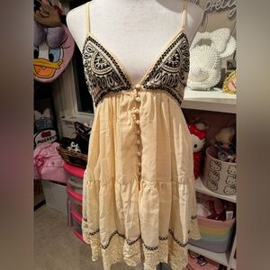 Urban Outfitters Cream with Embroidery Babydoll Dress Size Small NWT